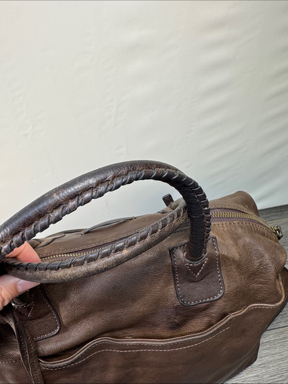 FRYE Dark Brown Leather Satchel with Braided Handles - Picture 4 of 12